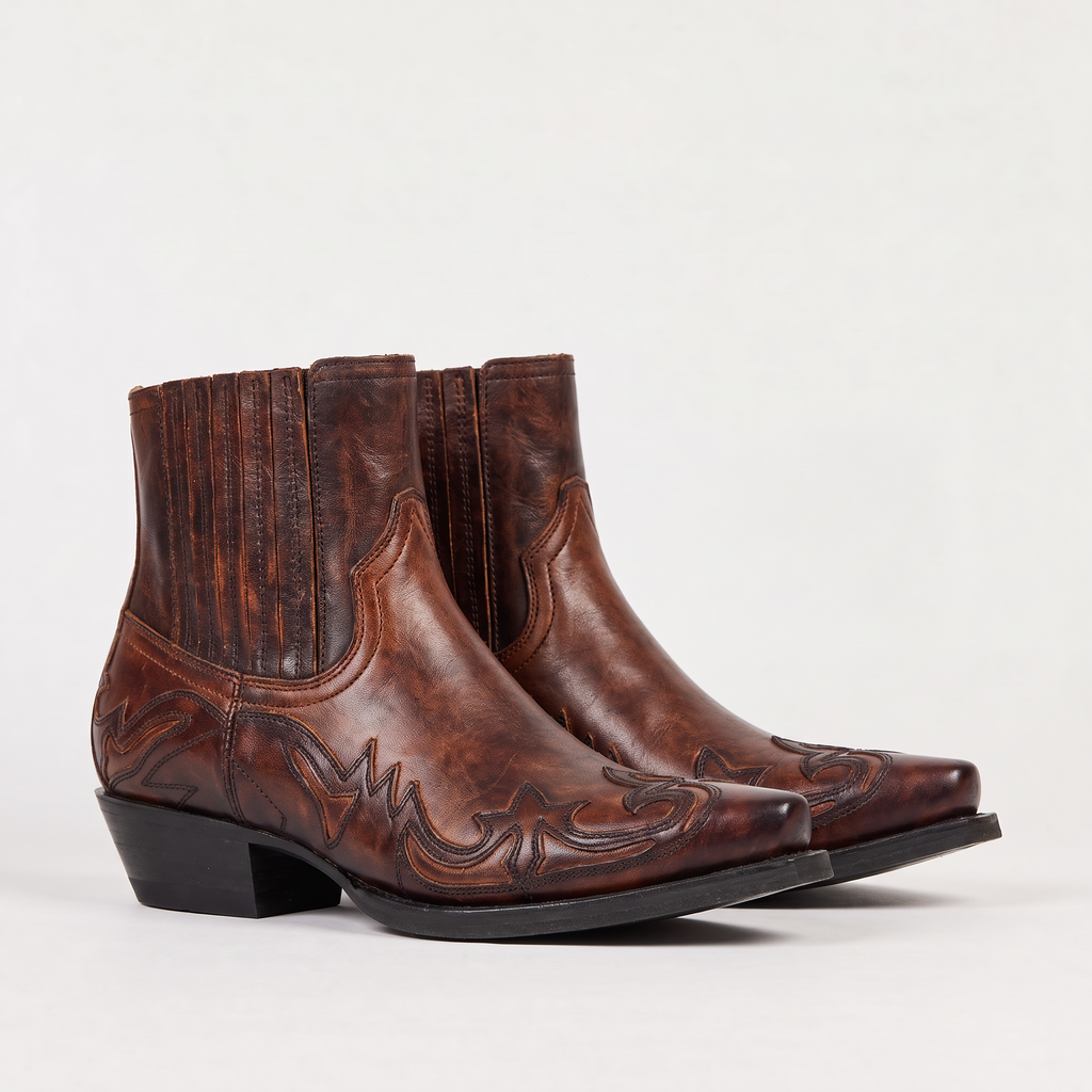Cowboy Ankle Boots Leather Brown Men's Western Chelsea – Casual, Gift · Werune
