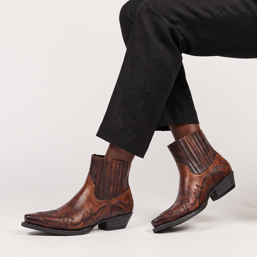 Cowboy Ankle Boots Leather Brown Men's Western Chelsea – Casual, Gift · Werune
