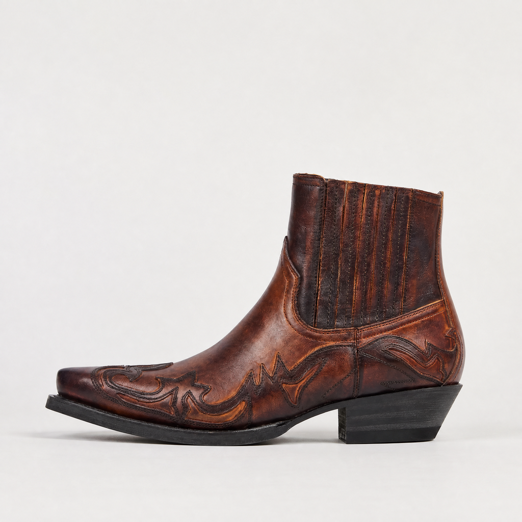 Cowboy Ankle Boots Leather Brown Men's Western Chelsea – Casual, Gift · Werune