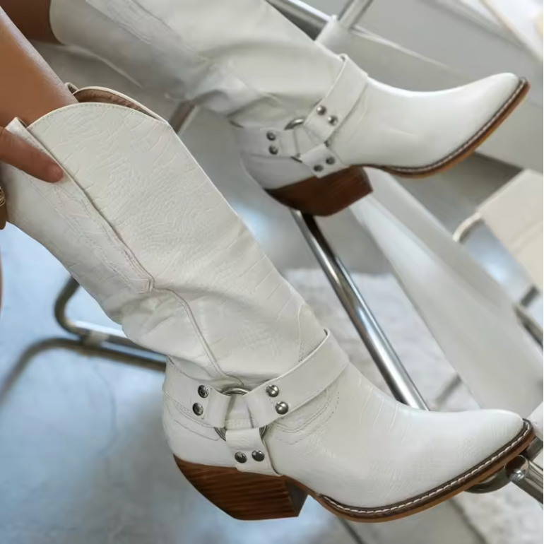 Cowboy Boots Cow Print Black White Women's Knee-High Block Heel – Casual, Gift · Werune
