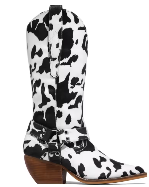 Cowboy Boots Cow Print Black White Women's Knee-High Block Heel – Casual, Gift · Werune