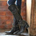 Cowboy Boots Studded Purple Women's Knee-High Block Heel – Casual, Western Gift · Werune