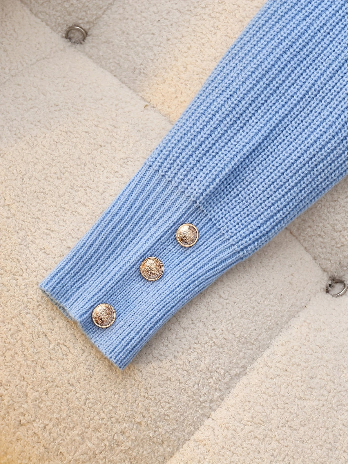 Cowl Neck Jumper Ribbed Knit Women's Light Blue Button-Cuff – Casual, Office, Winter, Gift