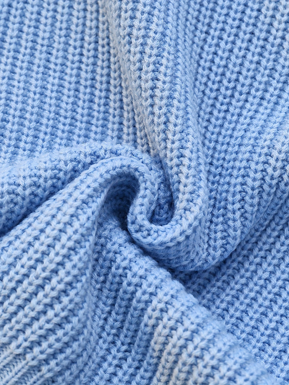 Cowl Neck Jumper Ribbed Knit Women's Light Blue Button-Cuff – Casual, Office, Winter, Gift
