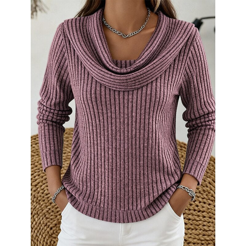 Cowl Neck Ribbed Knit Top Women's Long Sleeve Jumper – Casual, Office, Holiday, Gift