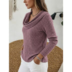 Cowl Neck Ribbed Knit Top Women's Long Sleeve Jumper – Casual, Office, Holiday, Gift