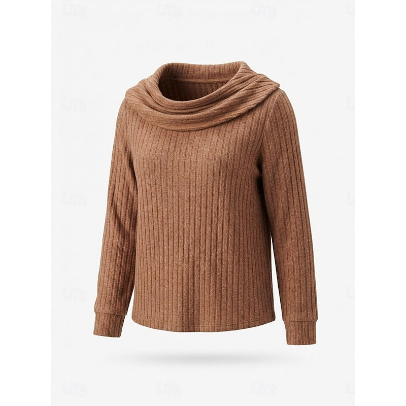 Cowl Neck Ribbed Knit Top Women's Long Sleeve Jumper – Casual, Office, Holiday, Gift