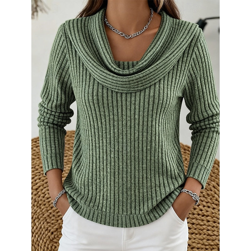 Cowl Neck Ribbed Knit Top Women's Long Sleeve Jumper – Casual, Office, Holiday, Gift