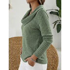 Cowl Neck Ribbed Knit Top Women's Long Sleeve Jumper – Casual, Office, Holiday, Gift