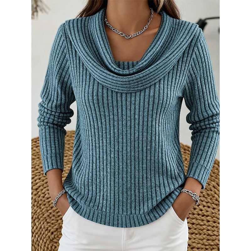 Cowl Neck Ribbed Knit Top Women's Long Sleeve Jumper – Casual, Office, Holiday, Gift