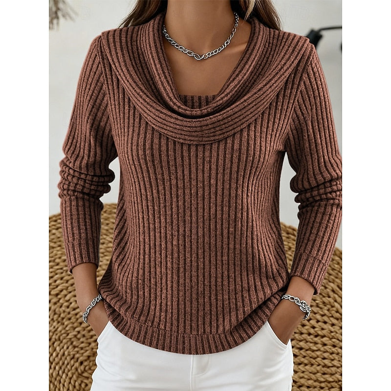 Cowl Neck Ribbed Knit Top Women's Long Sleeve Jumper – Casual, Office, Holiday, Gift