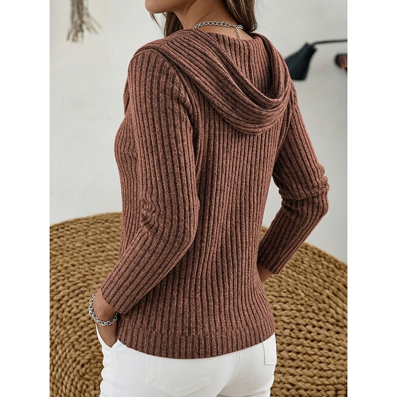 Cowl Neck Ribbed Knit Top Women's Long Sleeve Jumper – Casual, Office, Holiday, Gift