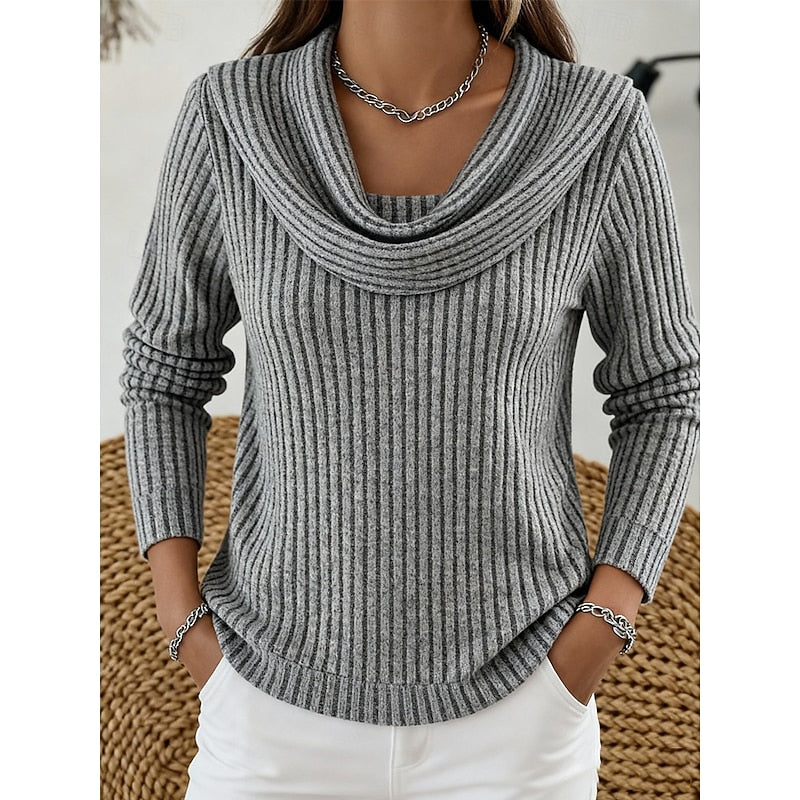 Cowl Neck Ribbed Knit Top Women's Long Sleeve Jumper – Casual, Office, Holiday, Gift