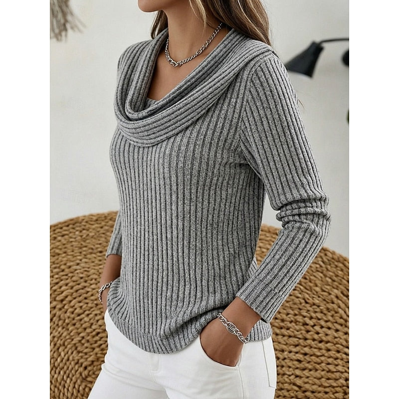 Cowl Neck Ribbed Knit Top Women's Long Sleeve Jumper – Casual, Office, Holiday, Gift