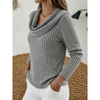 Cowl Neck Ribbed Knit Top Women's Long Sleeve Jumper – Casual, Office, Holiday, Gift