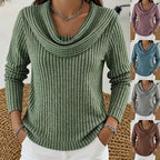 Cowl Neck Ribbed Knit Top Women's Long Sleeve Jumper – Casual, Office, Holiday, Gift