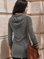 Cowl Neck Tunic Top Grey Aztec Print Long Sleeve Women's – Casual, Office, Holiday, Layering Gift