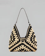 Crochet Shoulder Bag Straw Woven Black Beige Women's Boho Hobo – Beach, Summer, Casual, Holiday, Gift