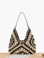 Crochet Shoulder Bag Straw Woven Black Beige Women's Boho Hobo – Beach, Summer, Casual, Holiday, Gift