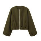Cropped Bomber Jacket Beige Women's Zip-Up – Casual, Office, Holiday, Gift · Werune