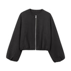 Cropped Bomber Jacket Beige Women's Zip-Up – Casual, Office, Holiday, Gift · Werune