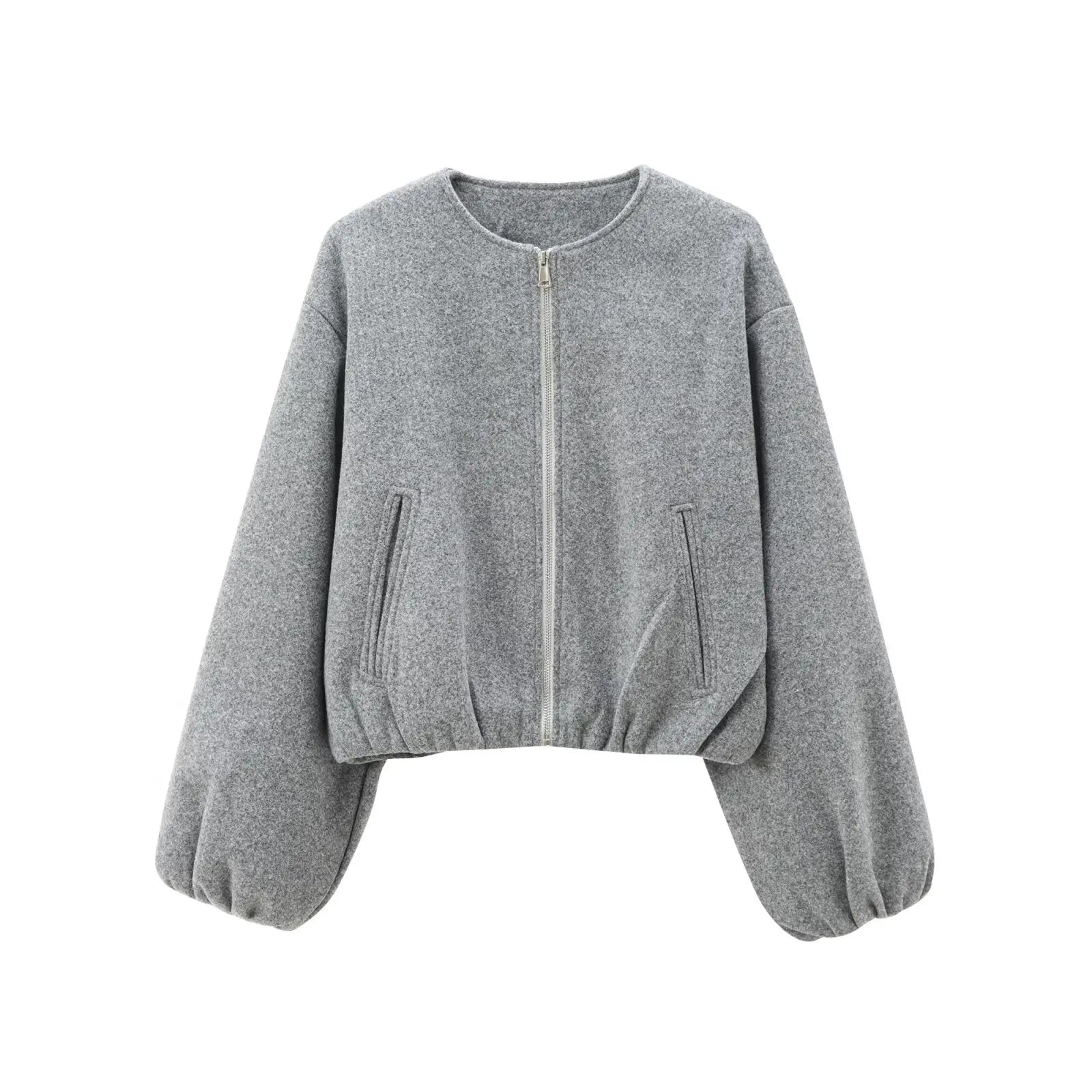 Cropped Bomber Jacket Beige Women's Zip-Up – Casual, Office, Holiday, Gift · Werune
