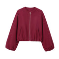 Cropped Bomber Jacket Beige Women's Zip-Up – Casual, Office, Holiday, Gift · Werune