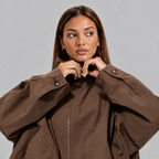 Cropped Bomber Jacket Women's Brown Oversized High Neck Zip-Up – Casual, Office, Holiday, Gift
