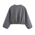 Cropped Bomber Jacket Wool-Blend Grey Women's Zip-Up – Casual, Office, Everyday Layering