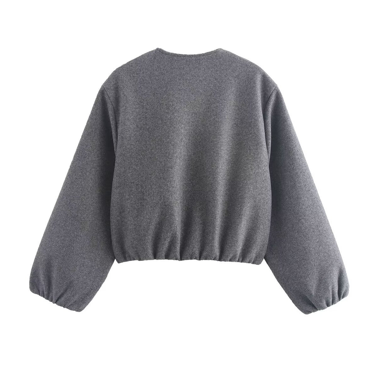 Cropped Bomber Jacket Wool-Blend Grey Women's Zip-Up – Casual, Office, Everyday Layering