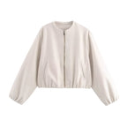 Cropped Bomber Jacket Wool-Blend Grey Women's Zip-Up – Casual, Office, Everyday Layering