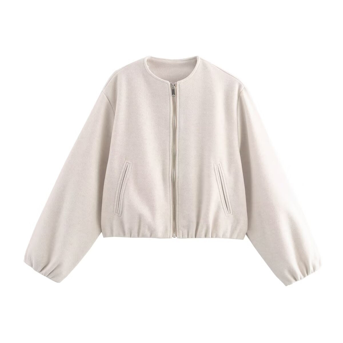 Cropped Bomber Jacket Wool-Blend Grey Women's Zip-Up – Casual, Office, Everyday Layering