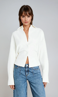 Cropped Button-Down Shirt White Long-Sleeve Women's Blouse – Office, Casual, Everyday, Gift