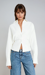 Cropped Button-Down Shirt White Long-Sleeve Women's Blouse – Office, Casual, Everyday, Gift