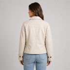 Cropped Jacket Women's Cotton Beige Button Front – Casual, Office, Holiday, Gift