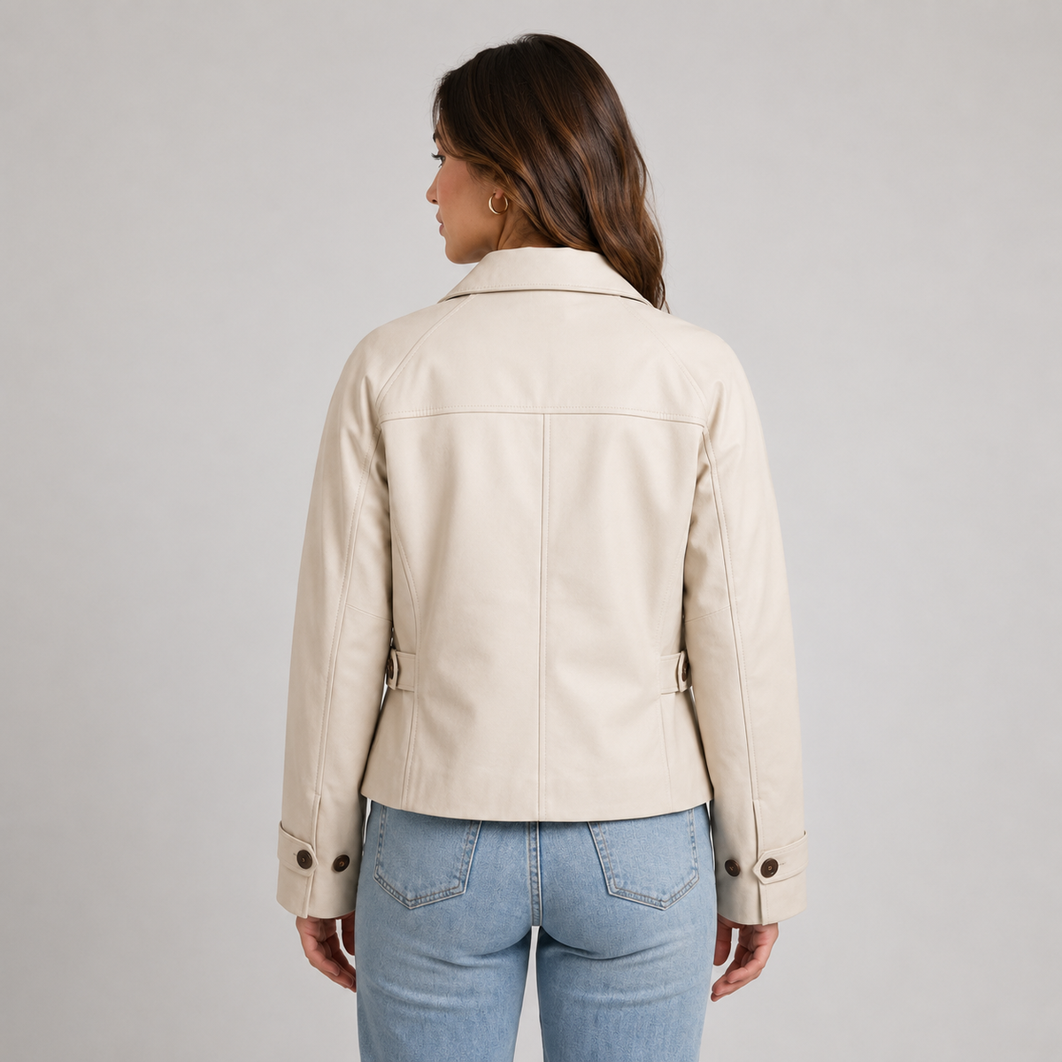 Cropped Jacket Women's Cotton Beige Button Front – Casual, Office, Holiday, Gift