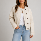Cropped Jacket Women's Cotton Beige Button Front – Casual, Office, Holiday, Gift