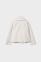 Cropped Jacket Wool-Blend Cream Women's Double-Breasted Wide Lapel – Casual, Office, Holiday, Gift