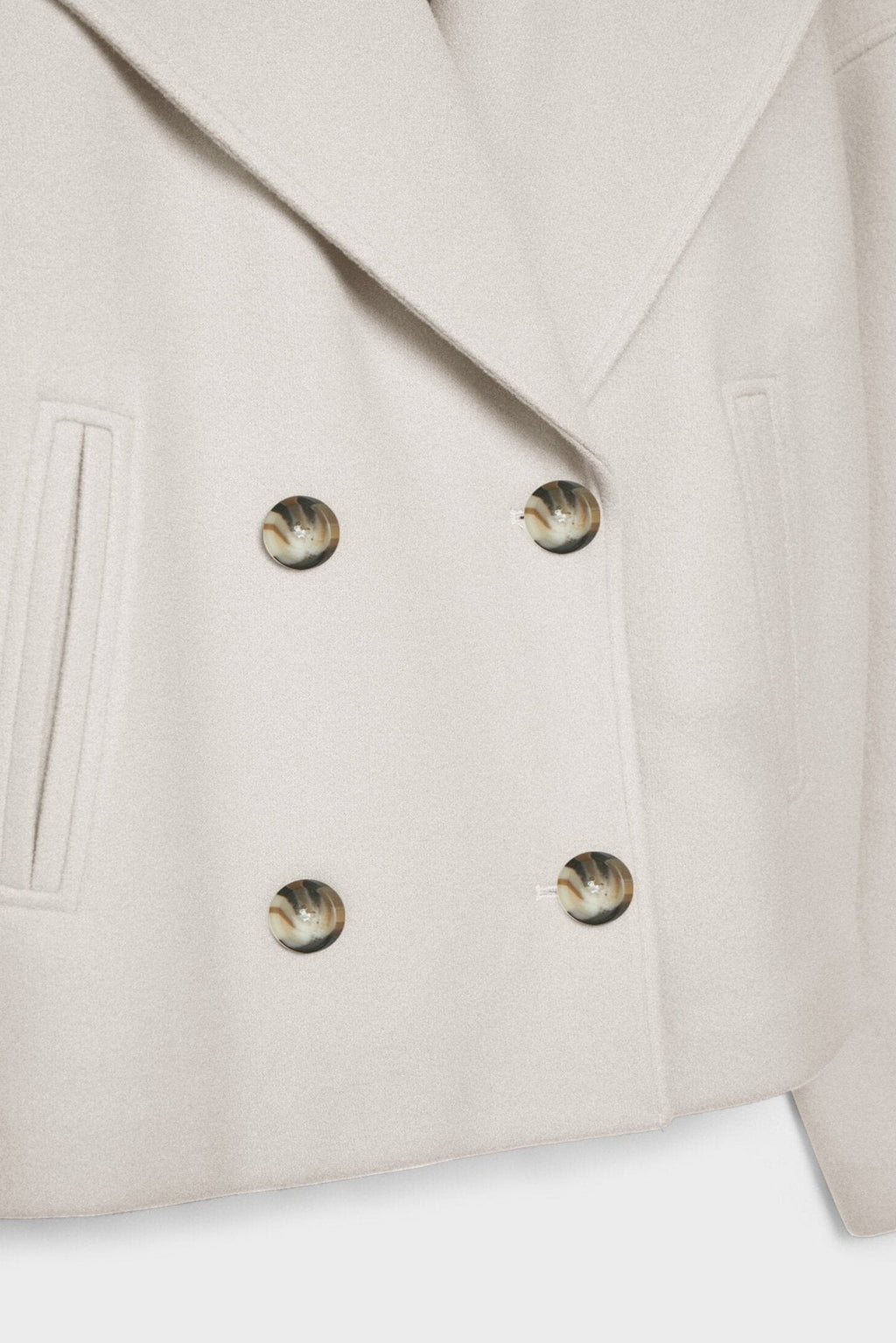 Cropped Jacket Wool-Blend Cream Women's Double-Breasted Wide Lapel – Casual, Office, Holiday, Gift