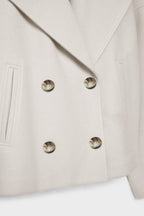 Cropped Jacket Wool-Blend Cream Women's Double-Breasted Wide Lapel – Casual, Office, Holiday, Gift