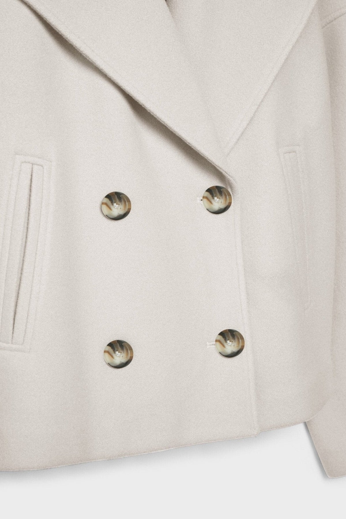 Cropped Jacket Wool-Blend Cream Women's Double-Breasted Wide Lapel – Casual, Office, Holiday, Gift