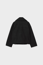 Cropped Jacket Wool-Blend Cream Women's Double-Breasted Wide Lapel – Casual, Office, Holiday, Gift
