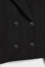 Cropped Jacket Wool-Blend Cream Women's Double-Breasted Wide Lapel – Casual, Office, Holiday, Gift