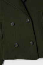 Cropped Jacket Wool-Blend Cream Women's Double-Breasted Wide Lapel – Casual, Office, Holiday, Gift