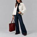 Cropped Trench Jacket Women's Cotton Plaid-Lined Button-Up – Casual, Office, Holiday