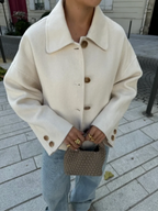 Cropped Wool Jacket Women's Taupe Boxy Button-Up Collared Coat – Casual, Office, Holiday, Gift