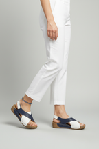 Cross-Strap Wedge Sandals Navy White Women's Cushioned Sole Adjustable – Casual, Holiday