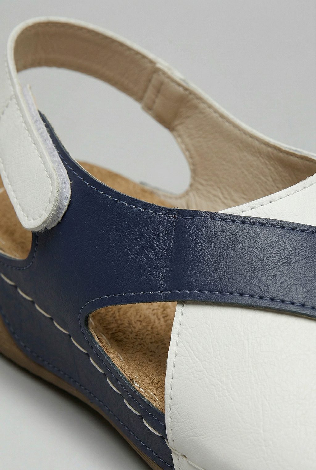 Cross-Strap Wedge Sandals Navy White Women's Cushioned Sole Adjustable – Casual, Holiday