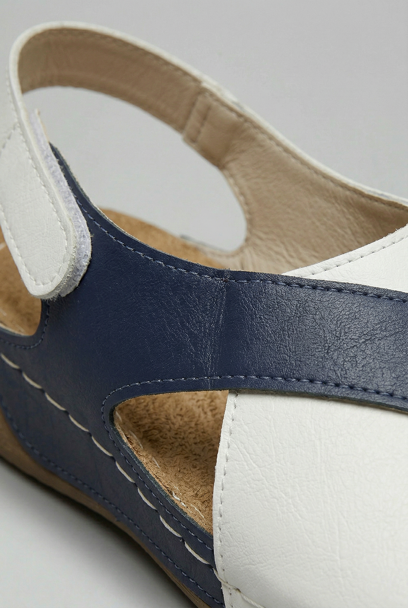 Cross-Strap Wedge Sandals Navy White Women's Cushioned Sole Adjustable – Casual, Holiday