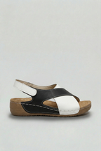 Cross-Strap Wedge Sandals Navy White Women's Cushioned Sole Adjustable – Casual, Holiday